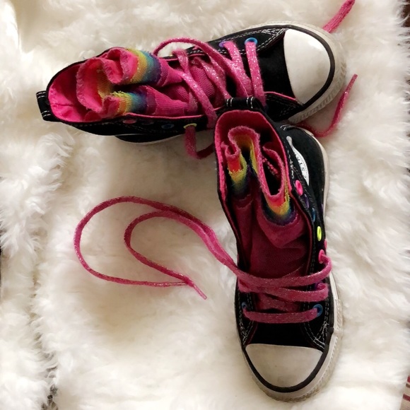 Converse Girls Black/Purple Multi Tongue 👟 - Picture 2 of 3